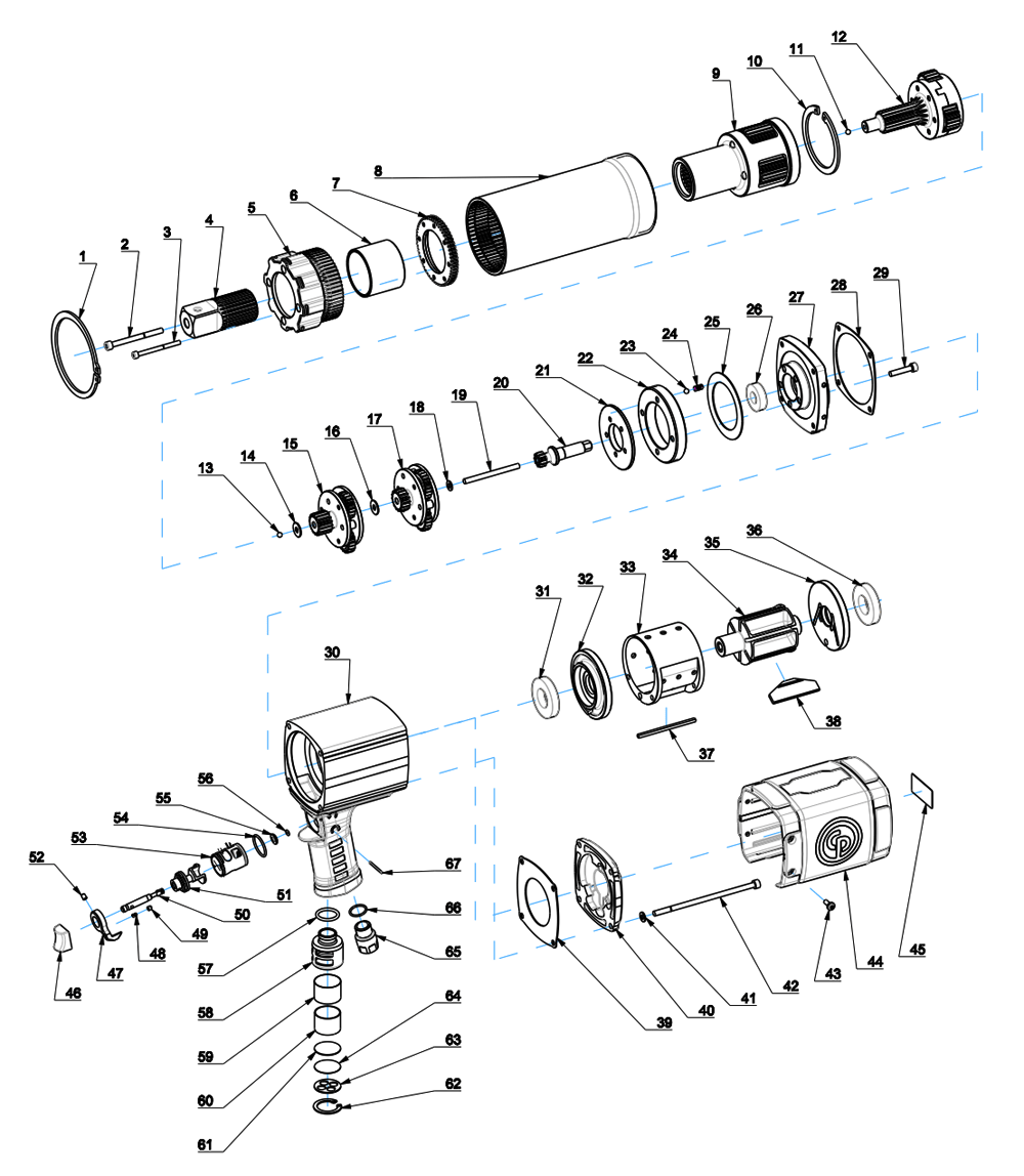 Fig-0 Diagram and Parts List for CP6641  Chicago Pneumatic Wrench